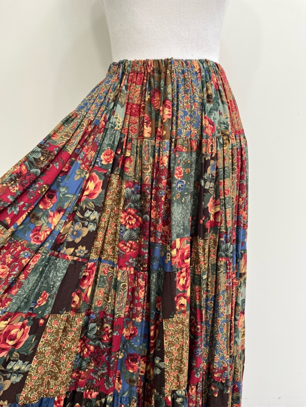 Handmade vintage patchwork wallpaper floral tiered midi skirt bohemian boho - Picture 9 of 9